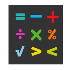 Obraz premium Set of math symbols icons on black background. Bright colors. Vector illustration.