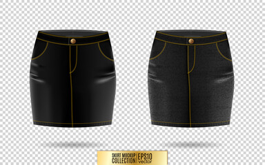 Vector illustration of black denim model skirt on transparent background. Jeans skirt mock up. Mini - 468316238