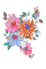 Trendy New Abstract Hand-Drawn Flowers on White Background