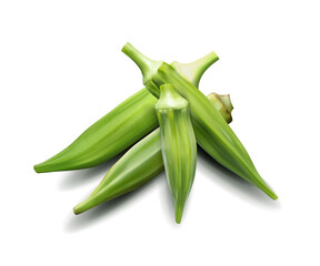 Fresh young okra isolated on white background. Quality realistic vector, 3d illustration - 468316801