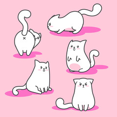 Collection of cute and playfu chubby cat cartoon character in multiple actions and facial expression