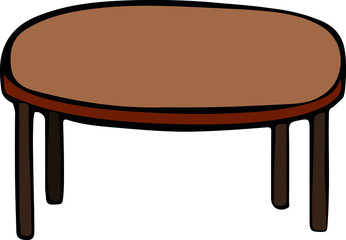 Round brown table on four legs , doodle, vector element