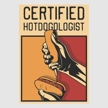 vintage poster design certified hotdogologist retro illustration