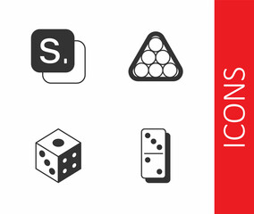 Set Domino, Bingo, Game dice and Billiard balls triangle icon. Vector