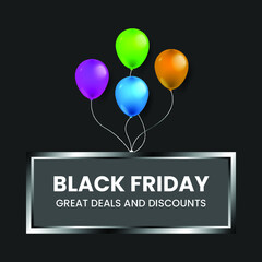 Black Friday discount banner with 3D balloons