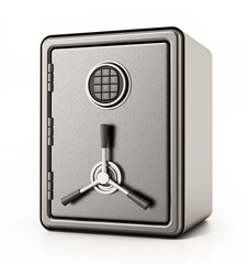 Steel safe with digital keypad isolated on white background. 3D illustration - obrazy, fototapety, plakaty