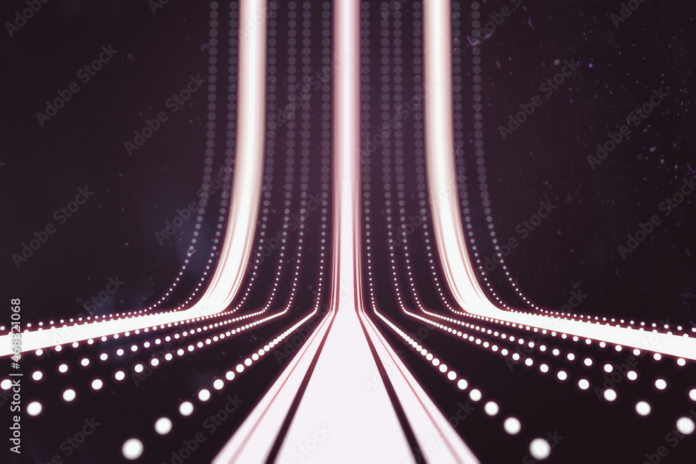 Poster abstract white digital stripes on blurry dark background. design and motion concept. 3d rendering.