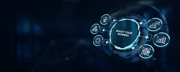 Business, Technology, Internet and network concept. the word: Boost your business. 3d illustration