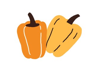 Bell peppers. Fresh sweet paprika composition. Whole Bulgarian vegetables. Natural ripe veggies. Colored flat vector illustration isolated on white background