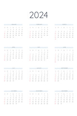 2024 calendar template in classic strict style. Monthly calendar individual schedule minimalism restrained design for business notebook. Week starts on sunday