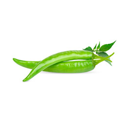 Green pepper with leaves isolated on white background