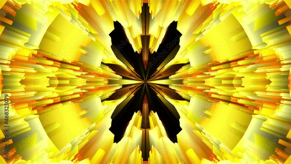 Poster 3d rendering radiation from the center of golden flickering particles on a black background, compute