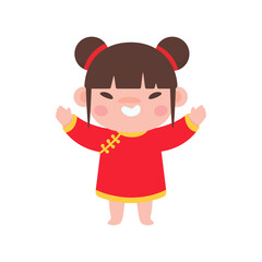 Chinese children wear red national costumes to celebrate Chinese New Year.