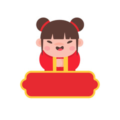 Chinese children wear red national costumes to celebrate Chinese New Year.