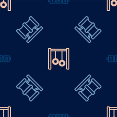 Set line Education logic game, Kid playground slide pipe and Gymnastic rings on seamless pattern. Vector