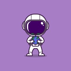 cute cartoon astronaut with globe and plant shoots. vector illustration for mascot logo or sticker