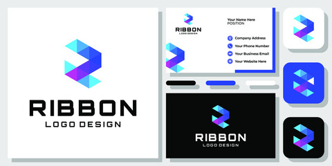 Initial Letter R Triangle Colorful Geometric Abstract Monogram Logo Design with Business Card Template