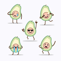 Avocado Cute Emoticon Characters With Emotional Expression Set