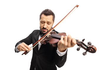 Close up shot of an elegant man playing a violin