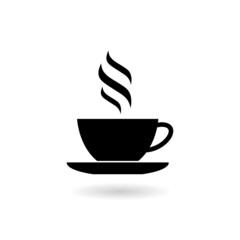 Coffee cup icon with shadow isolated on white background