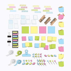 Collection of sticky note Office tools illustrations
