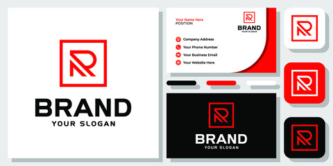 Initial Letter R Monogram Square Box Geometric Abstract Logo Design with Business Card Template
