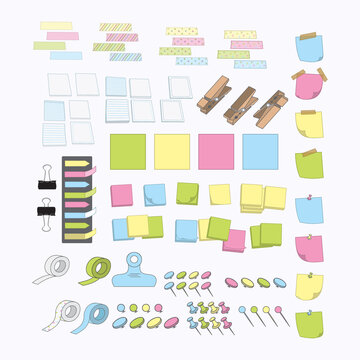 Collection of sticky note Office tools illustrations