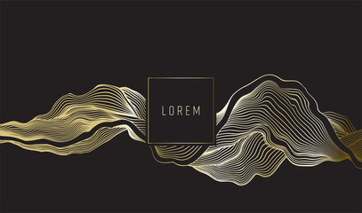 Gold lines template, artistic covers design, colorful luxury backgrounds. Trendy pattern, graphic poster, cards. Vector illustration