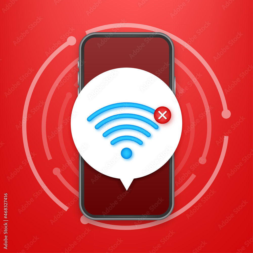 Poster no internet connection found on smartphone. lost wireless connection. no wifi. vector stock illustra