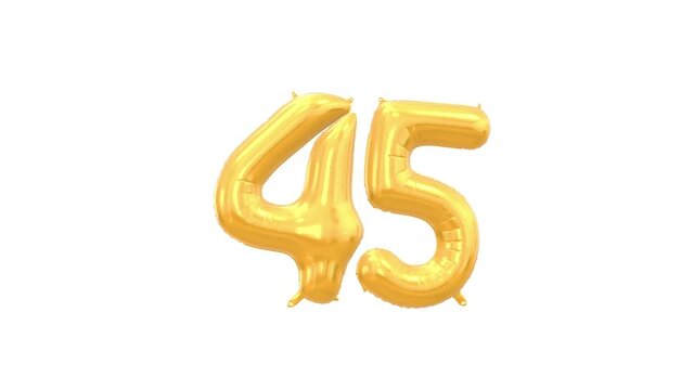 Helium Gold Balloon with Number - 45. Loop Animation with Alpha Luma Matte and Green Screen Background.