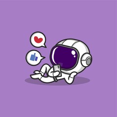 funny cartoon astronaut playing social media using cell phone. vector illustration for mascot logo or sticker