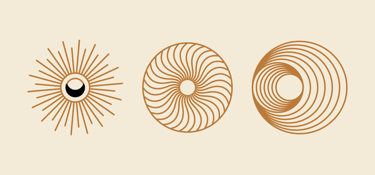 Vector minimal geometric illustrations set - trendy abstract aesthetic linear compositions, prints, frames and graphic design elements