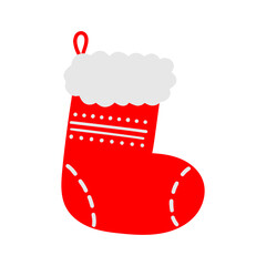Christmas sock.  Cartoon vector illustration, isolated on white background.
