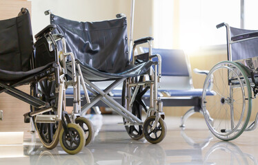 Wheelchairs in the hospital, Group of Wheelchairs waiting for patient services
