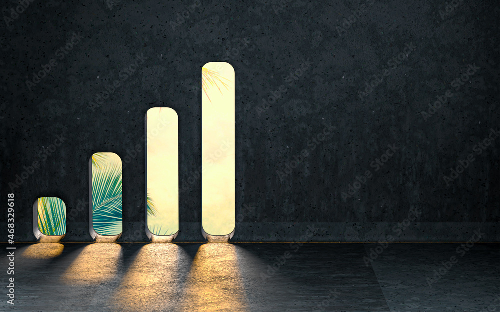 Poster signal icon showing inside of interior with sunray shiny realistic background 3d render