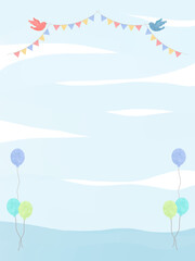 背景素材：鳥とガーランドと風船の水彩風シンプルな背景