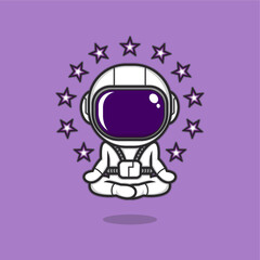 cute cartoon astronaut meditating in yoga style. vector illustration for mascot logo or sticker