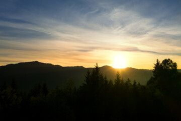 Beautiful mountain landscape at sunset. Drone photography