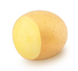 Half of fresh whole potato isolated on a white background.