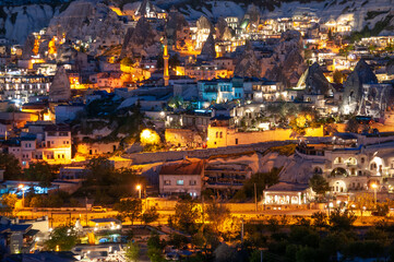 Fototapeta na wymiar Night view of Goreme town, Cappadocia, Turkey