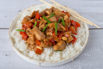 kung pao chicken with chopsticks