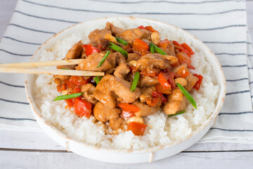 kung pao chicken with chopsticks