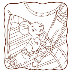 cartoon illustration the rat is on the boat book or page for kids black and white