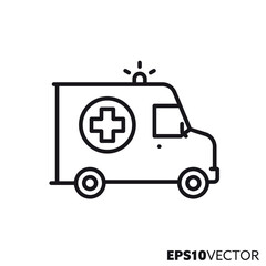 Ambulance van line icon. Outline symbol of urgent medical transport. Health care and medicine concept flat vector illustration.