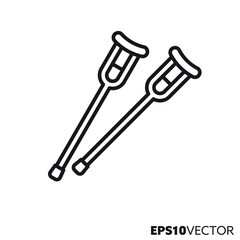 Pair of crutches line icon. Outline symbol of medical equipment. Health care and medicine concept flat vector illustration.