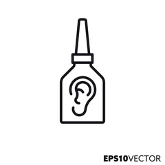Bottle with ear drops line icon. Outline symbol of medication. Health care and medicine concept flat vector illustration.