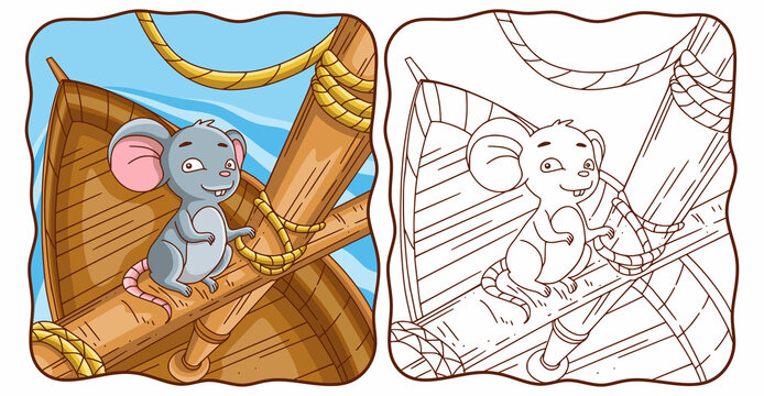 cartoon illustration the rat is on the boat book or page for kids