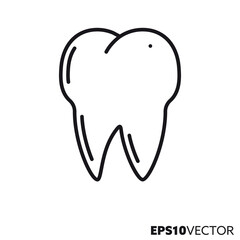 Tooth with caries line icon. Outline symbol of toothache. Dentistry, health care and medicine concept flat vector illustration.