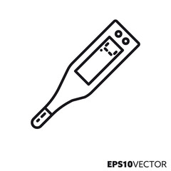 Digital clinical thermometer line icon. Outline symbol of medical equipment. Health care and medicine concept flat vector illustration.