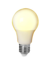 Modern glowing lamp bulb on white background